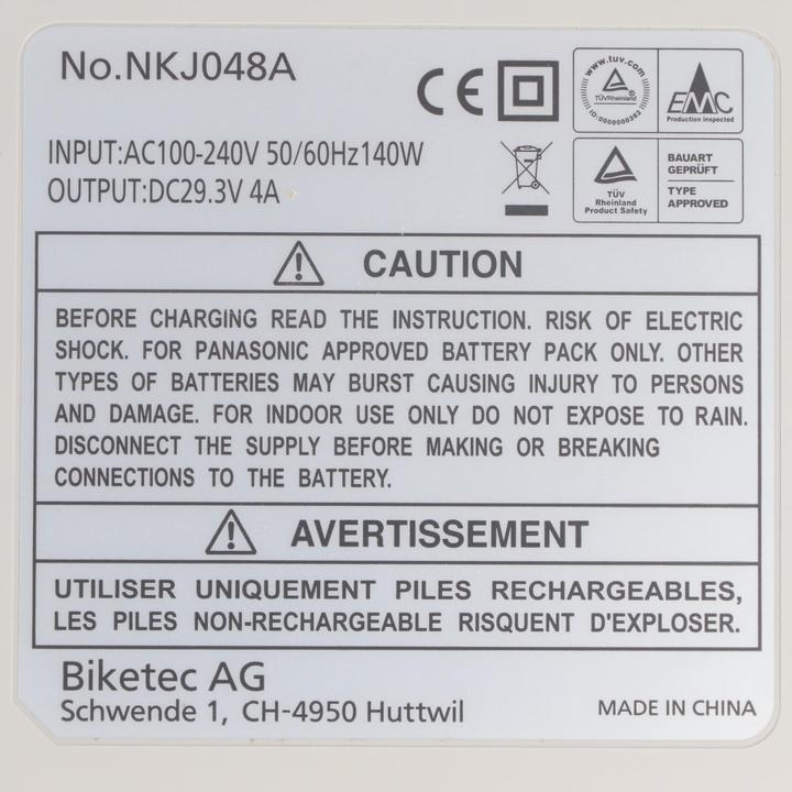 Actual product image Panasonic original charger 4A NKJ050B, NKJ044B, NKJ048A, NKJ050A for 26V battery only (E-bike charger)