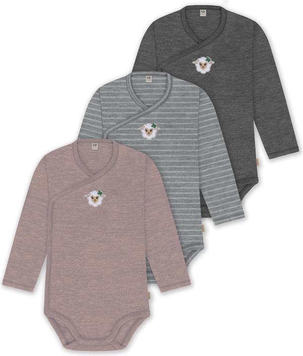 Actual product image Normani Set of 3 baby body wrap long sleeve toddler bodysuit made from merino wool - 9357 (50)