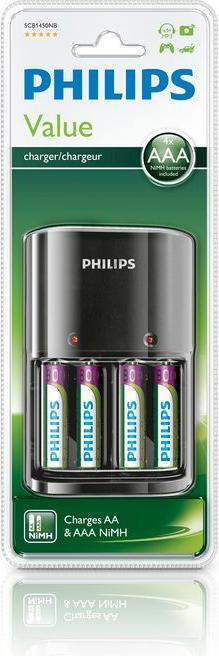 Immagine prodotto Philips Caricabatterie MultiLife SCB1450NB/12 (4 pz., AA, AAA, 800 mAh, Batteria + Caricabatterie)