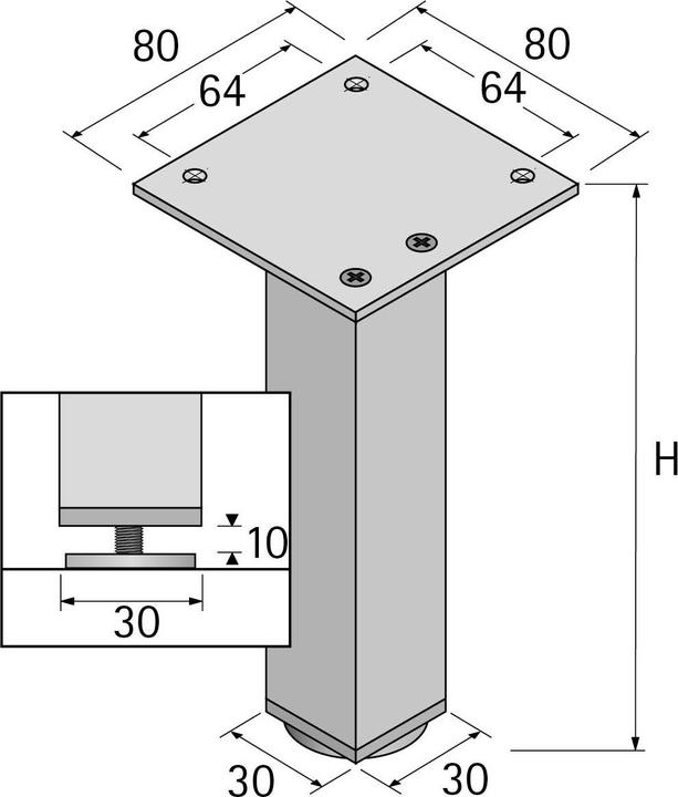 Actual product image Hettich Furniture feet Lano SQ 30