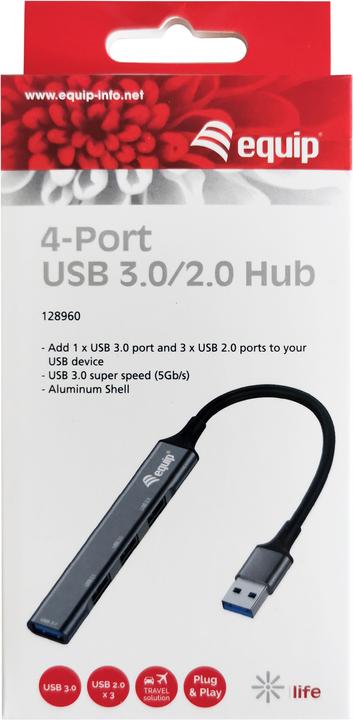 Actual product image equip USB hub 4-Port 3.0 ->1x3.0,3x2.0 o.Charger grey (USB-A, 4 Ports)