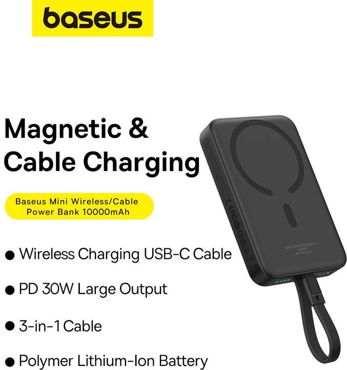 Actual product image Baseus Powerbank Magnetic Mini 10000mAh 30W MagSafe (black) (10000 mAh, 30 W, 37 Wh)