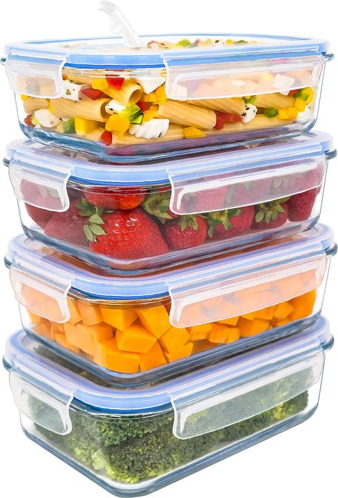 Actual product image LG Luxury & Grace Pack of 4 Glass Food Storage Containers 1000 ml Blue Steam Hole (1 l)