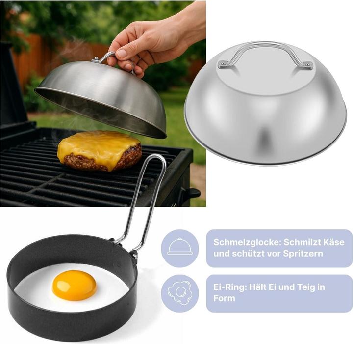 Actual product image Hermex 5-tlg. Burger-Set Burgerpresse Schmelzglocke Patty-Wender Ei-Ring Streuer