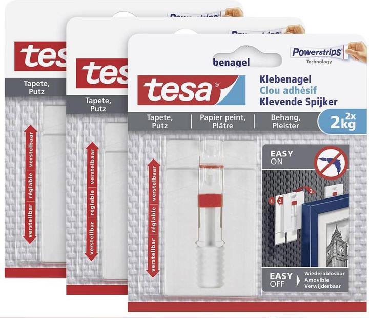 tesa Klebehaken Verstellbarer Klebenagel für Tapeten und Putz (en anglais)