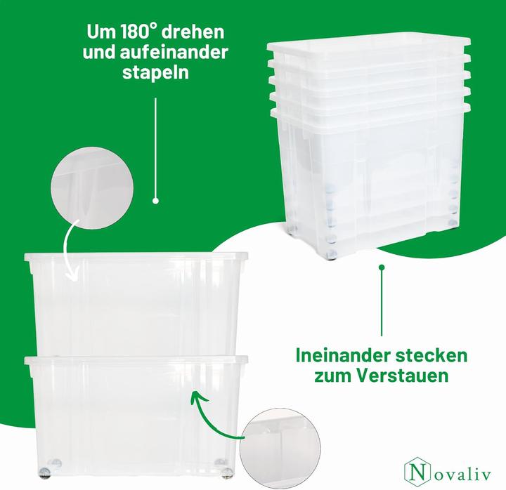 Produktbild Novaliv XXL Aufbewahrungsbox mit Deckel Gross 80L transparente Nestbar stapelbare Plastikbox mit Clip (61 x 40 x 45 cm, 80 l)