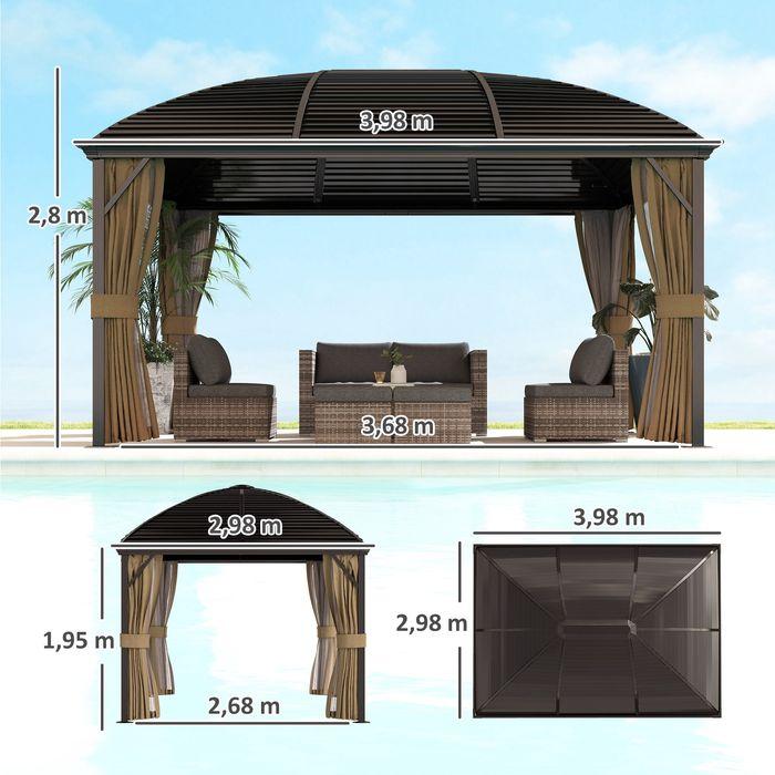 Actual product image Swisshandel24 Pavillon mit Hardtop, 4x3 m Wasserdicht Stabil Winterfest Moskitonetz, Alu, Braun (398 cm, 298 cm)