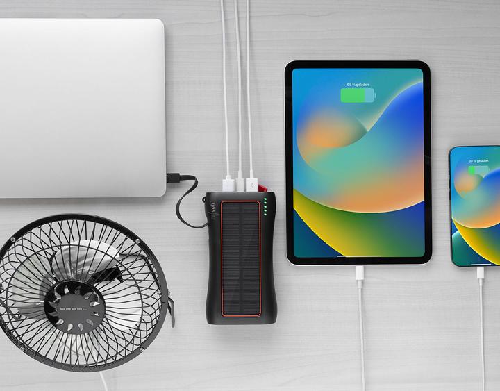 Image du produit Revolt Banque d'énergie dynamo à manivelle avec panneau solaire (10000 mAh, 5 W)