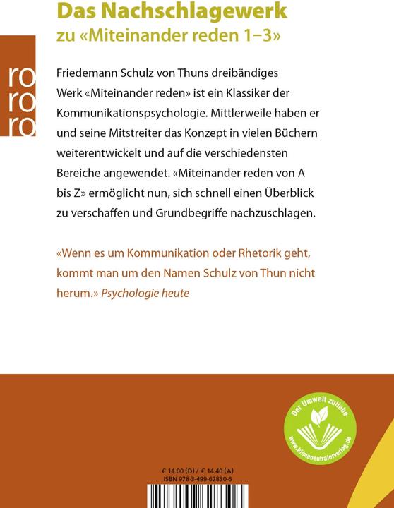 Produktbild Miteinander reden von A bis Z (Deutsch, Friedemann Schulz von Thun, Kathrin Zach, Karen Zoller, 2012)