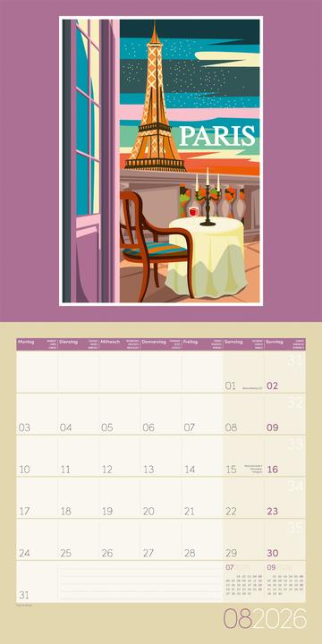 Produktbild Vintage Voyage - Reiseposter - Kalender 2026 - 30x30 (30 x 30 cm, Harter Einband, Deutsch, Französisch, Englisch)
