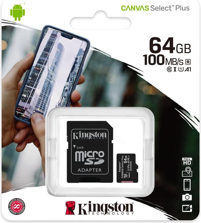 Actual product image Kingston Canvas Select Plus (64 GB, microSDXC, U1, UHS-I)
