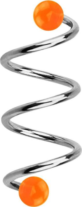Produktbild Star Piercing Micro Spirale silber mit zwei Kugeln orange transparent (Chirurgenstahl 316L)