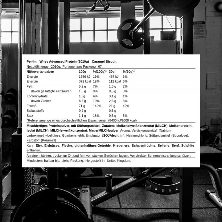 Immagine prodotto Per4m Proteine avanzate del siero di latte (Biscotto al caramello, 1 pz., 2010 g)