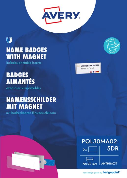 Immagine prodotto Badgepoint POL30MA02-5DR Badge portanome, 65 x 30 mm, grigio scuro