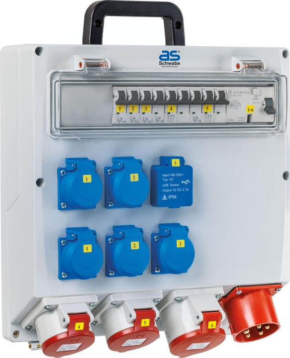 As - Schwabe Wandverteiler mit Anbaustecker (10 x, USB, CEE, CEE 7/3)