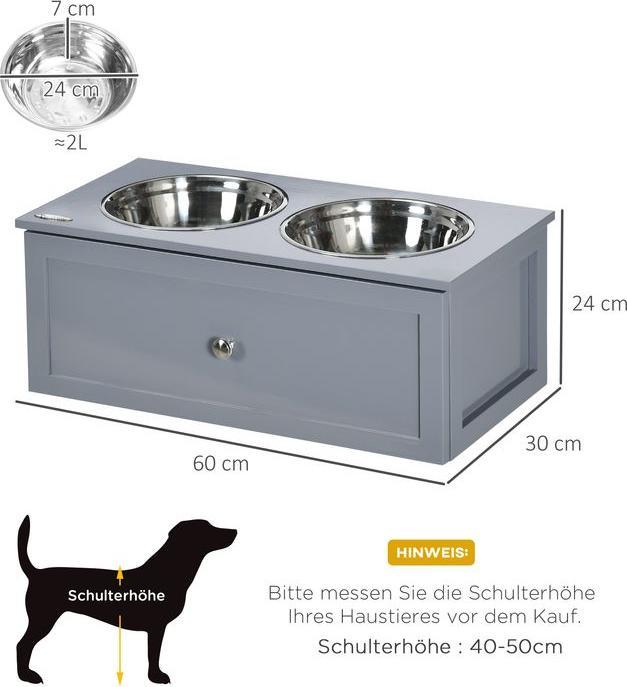 Immagine prodotto Swisshandel24 Ciotola per cani con cassetto, ciotola per cani rialzata, ciotola doppia per cani in acciaio inox (2 l)