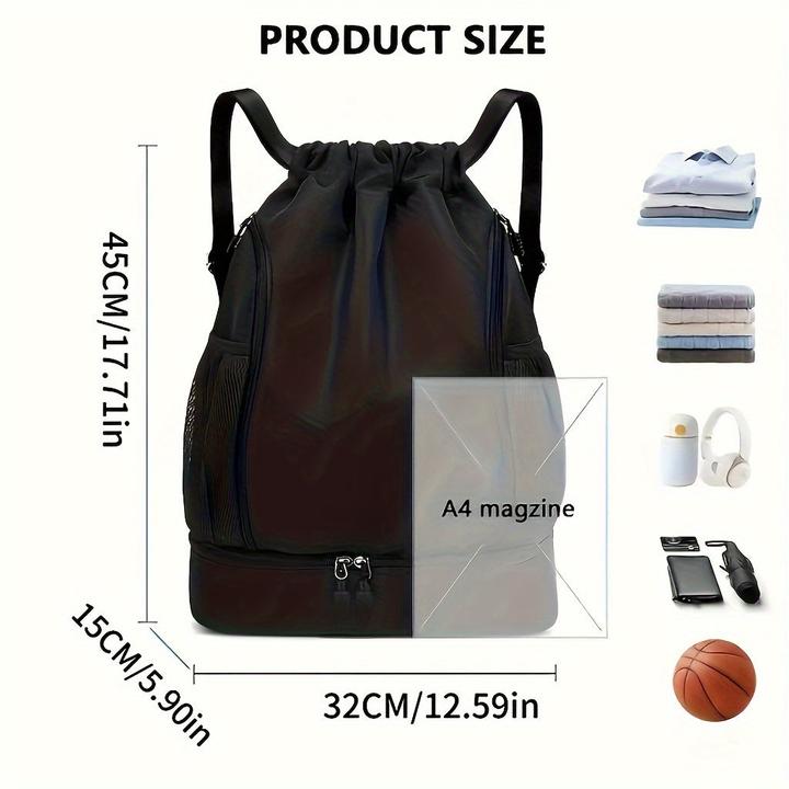 Produktbild Only-Bags.Store Grosse Kapazität Drawstring Rucksack, tragbare Lagerung Rucksack mit Seite Mesh-Taschen, Basketball