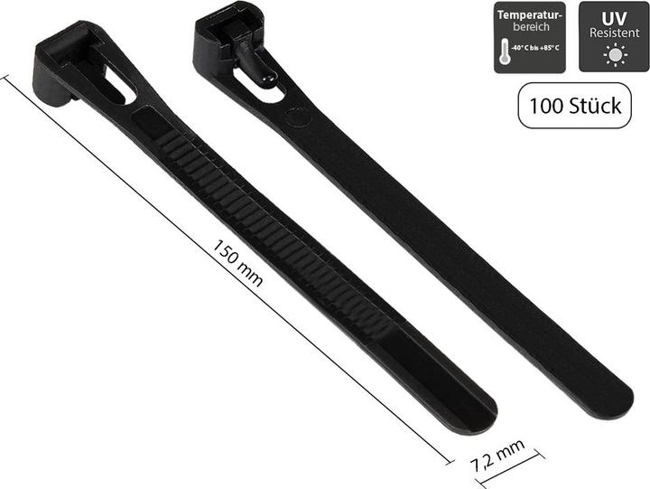Image du produit Good Connections Collier de serrage réutilisable 150 mm x 7,2 mm, noir, résistant aux UV, -40 °C à +85 °C, 100 pièces (Serre-câbles en plastique, 150 mm, 100 pcs)