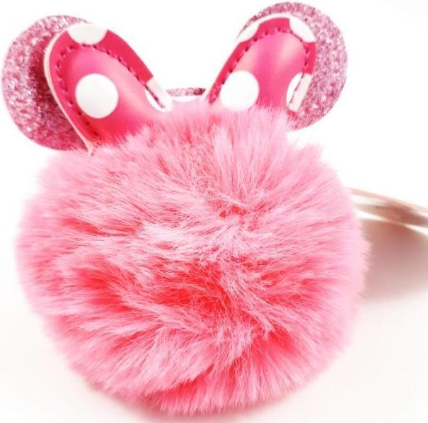 Image du produit Pompon-Schlüsselanhänger, Schleife, Punkte, dunkelrosa