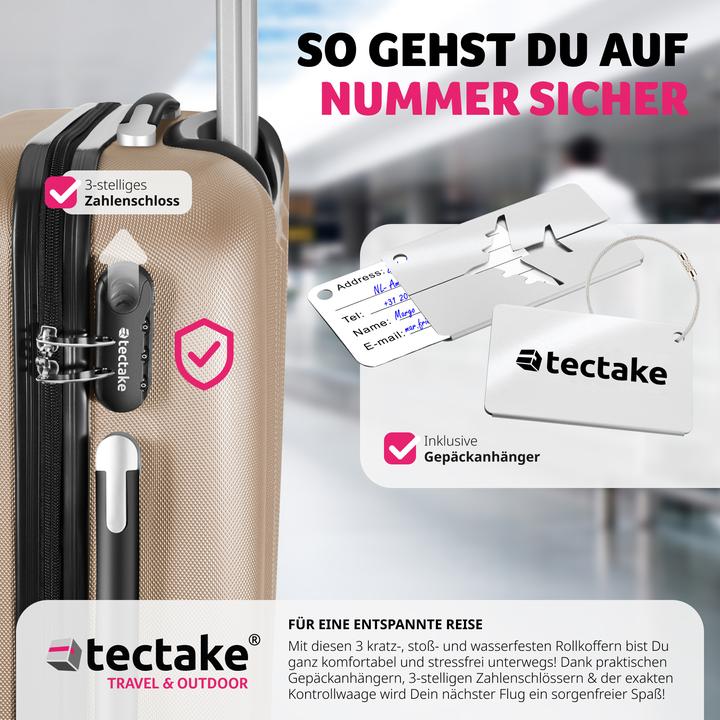 Produktbild tectake 3er Kofferset Talia mit Kofferwaage und Kofferanhänger (93 l, L (90 - 115l))
