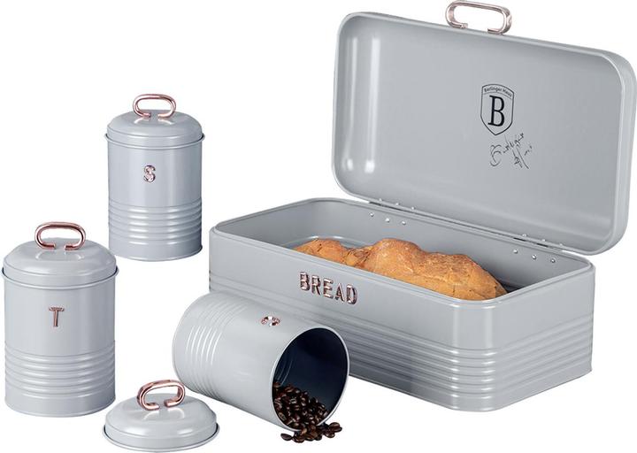 BerlingerHaus Bread box and kitchen tin set, grey rose gold