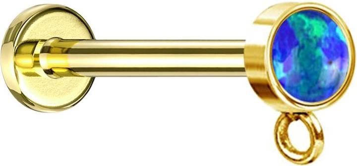 Produktbild Star Piercing Micro Labret Innengewinde vergoldet mit Zylinder Opal blau Ring für Anhänger (Chirurgenstahl 316L)