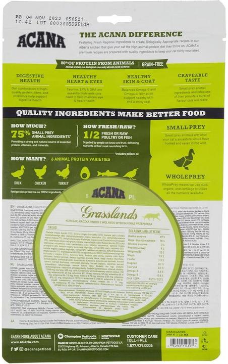 Nutritional values and ingredients Acana Cat Regional GRASSLANDS 340gr (Adult, 4 pcs., 340 g)