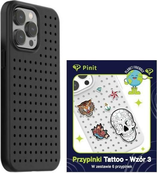Actual product image Pinifit Zestaw case Pinit Dynamic + Tattoo Pin iPhone 14 Pro Max 6.7" czarny/black wzór 3 (Apple iPhone 14 Pro Max)