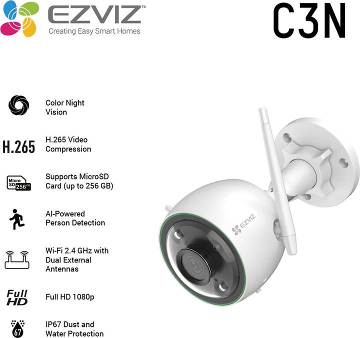 Productafbeelding EZVIZ C3N IP Beveiligingscamera Buiten Vloer Plafond/Wand 1920 x 1080 Pixel (1920 x 1080 Pixels)