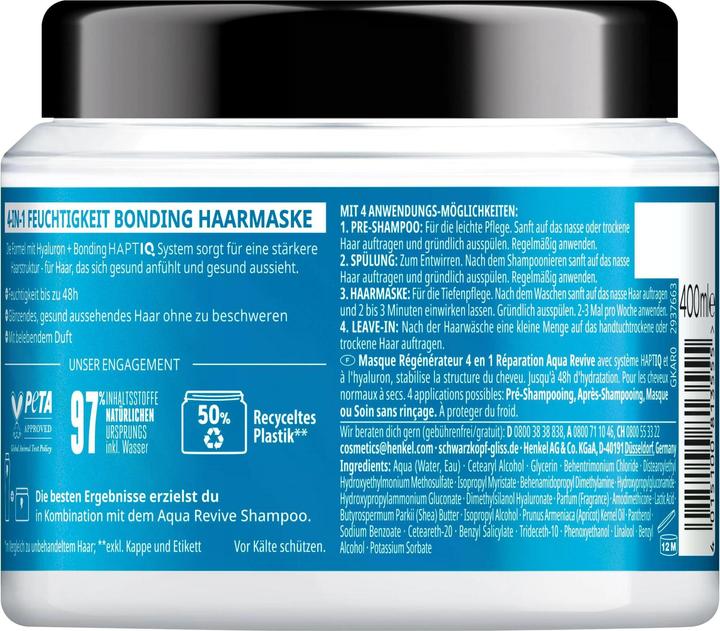 Actual product image Gliss 4-In-1 Moisture Bond-Building Hair Mask 400ml, Aqua Revive Hair Repair Treatment with HAPTIQ S (400 ml)