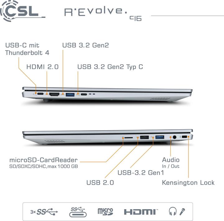 Image du produit CSL Notebook R'Evolve C16 / 64Go / 2000Go / Windows 11 Pro (16", Intel Core i5-1235U, 64 Go, 2000 Go, DE)