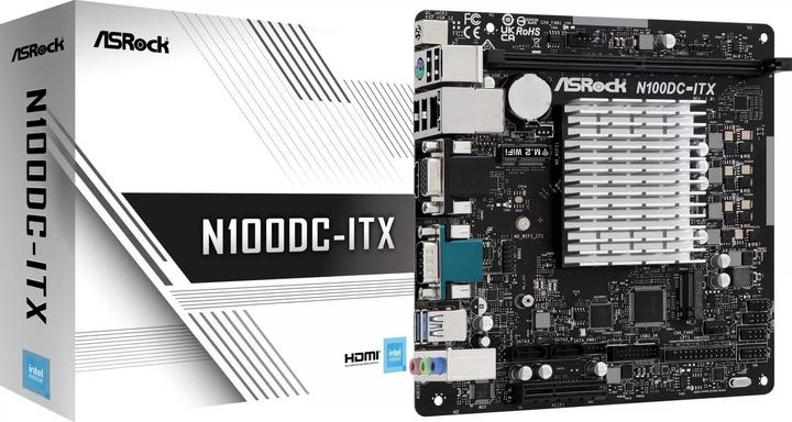 Actual product image AsRock N100DC-ITX (NA (integrated CPU), Intel SoC, Mini-ITX)