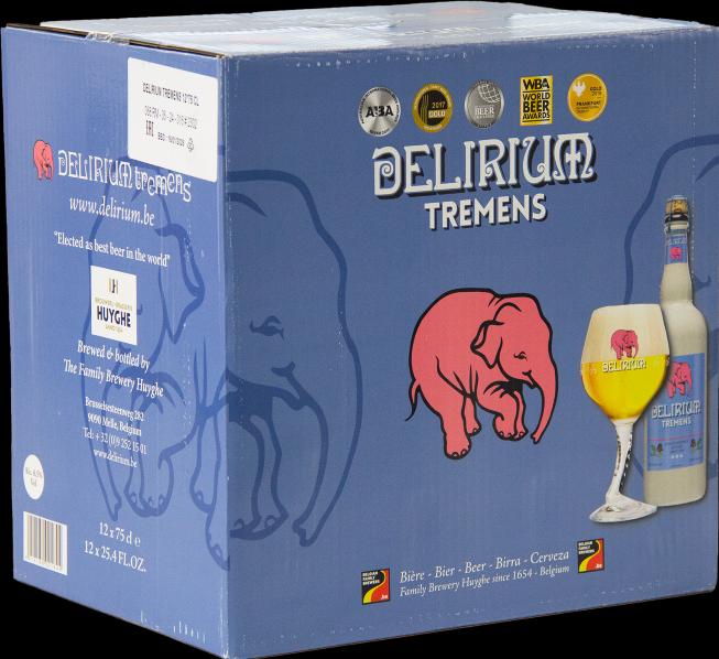 Actual product image Delirium Strong Belgian golden ale popular around the world for its small Pink Elephant. (12 x 75 cl)