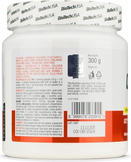 Nährwerte und Zutaten Biotech USA BioTech Collagen 300g Black Raspberry (1 Stück, Pulver, 300 g)