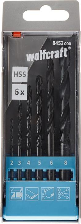 Produktbild wolfcraft Metallbohrer-Set HSS rollgewalzt, Ø 2-8 mm, 6-tlg. (2, 3, 4, 5, 6, 8 mm)