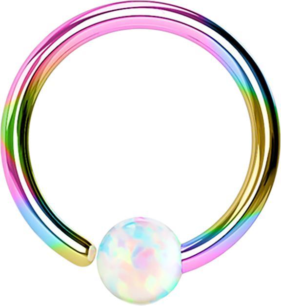 Produktbild Star Piercing Micro Closure Ring farbig mit Kugel Opal einseitig fixiert weiss (ohne Messing, Chirurgenstahl 316L)