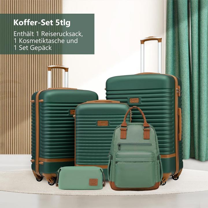 Immagine prodotto Coolife 5-teiliges Hartschalenkoffer-Set mit Reiserucksack & Kulturbeutel (93 l, Bagaglio a mano (fino a 50 litri), M (50 - 90l), L (90 - 115l))