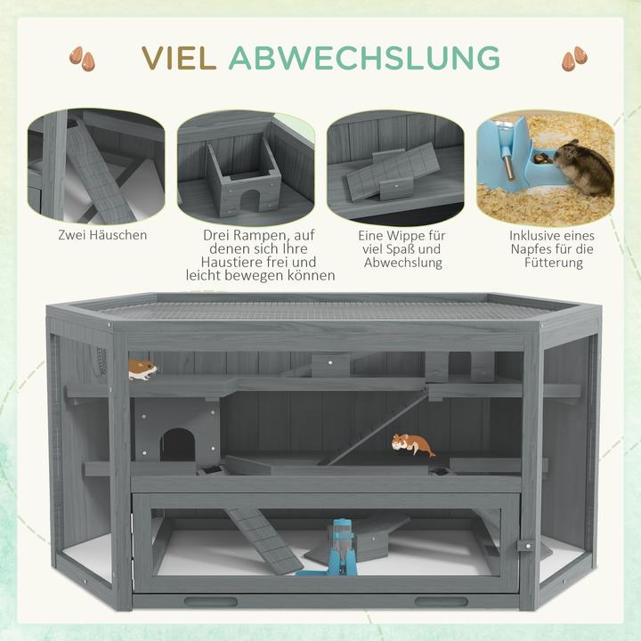 Actual product image PawHut Hamsterkäfig Tannenholz, PS-Plexiglas Grau