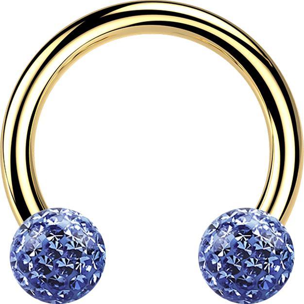 Star Piercing Micro Circular Barbell vergoldet mit zwei Kristall Kugeln hellblau Epoxy Schutzschicht (ohne Messing, Titan G23)