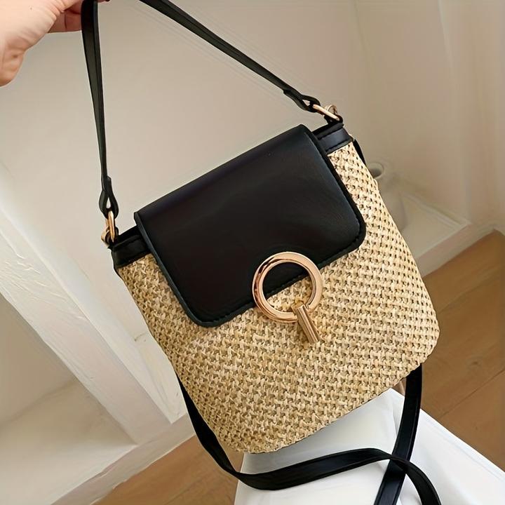 Only-Bags.Store schicke Strandtasche aus gewebtem Stroh mit sicherem Verschluss - Alltagstasche, vielseitig