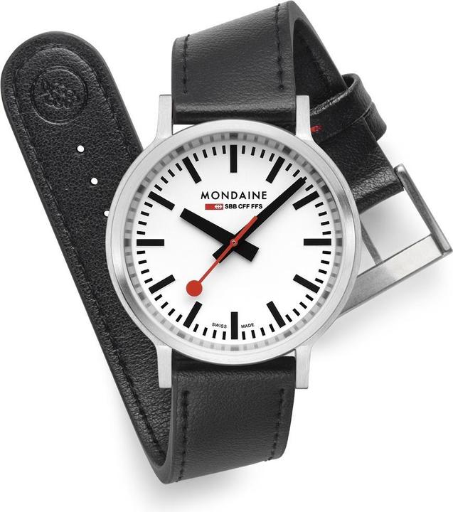 Produktbild Mondaine MST.4101B.LBV Stop2go Horloge - Stationsklok - Saffierglas - Staal/Kunstleer - Zilver/Zwart - 41 mm (41 mm)