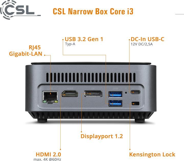 Actual product image CSL Mini PC Narrow Box Core i3 / 32GB / 4000 GB M.2 SSD / Win 11 Pro (Intel Core i3-N305, 32 GB, 4000 GB, Intel UHD Graphics)