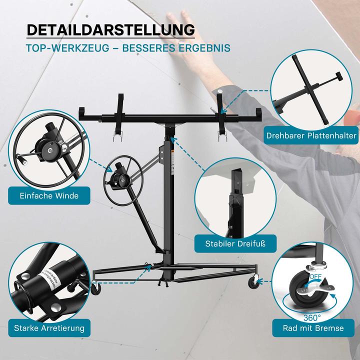 Produktbild Wiltec Plattenheber schwarz Paneelheber Rigips Montagehilfe XXL Plattenlift Trockenbau