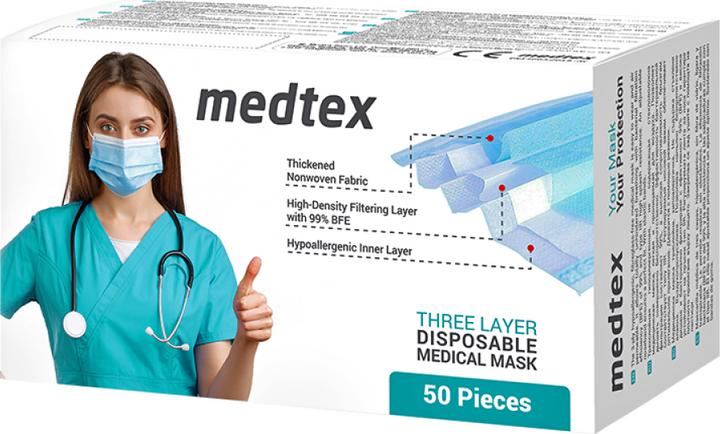 Immagine prodotto Medtex Maschere mediche monouso tipo IIR, 50 pezzi. (Classe di protezione 1, 50 x)
