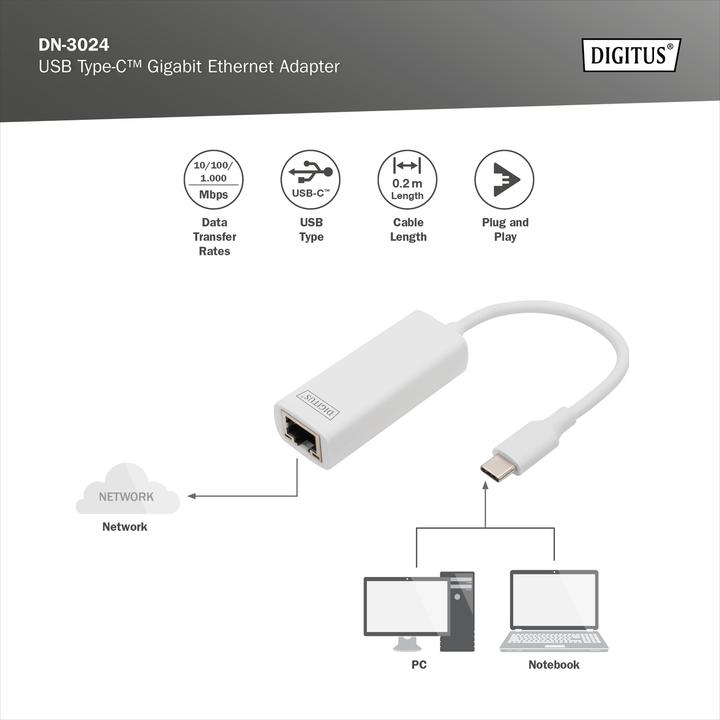 Actual product image Digitus DN-3024 (USB-C 3.0, RJ45 (1x))