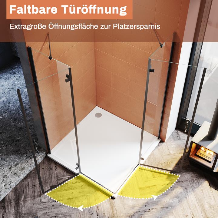 Actual product image SONNI shower cubicle with corner entry, 80 x 80 cm, black, height 195 cm, with hanging doors, 6 mm n (120 cm, 120 cm, 195 cm)