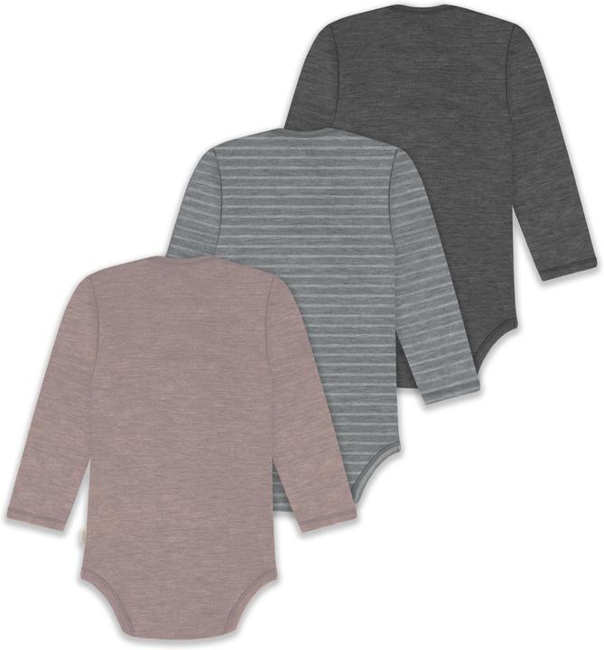 Actual product image Normani 3-pack baby merino bodysuit long sleeve "Auckland" - 9383 (86)