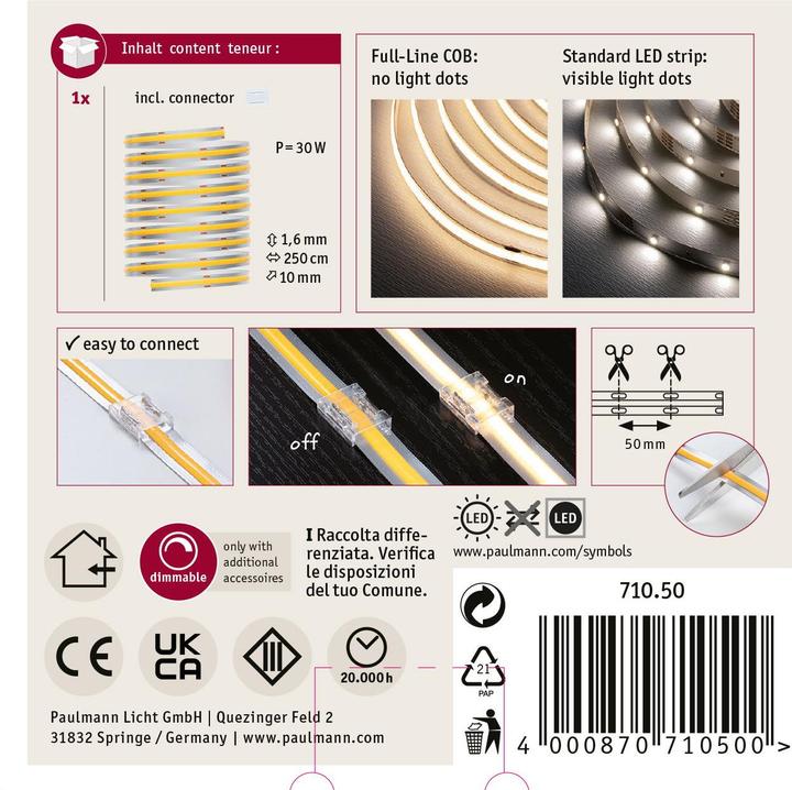 Produktbild Paulmann MaxLED 1000 Full-Line COB Stripe (Warmweiss, 250 cm, Indoor)