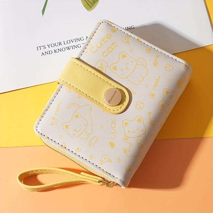 Immagine prodotto Only-Bags.Store Portafoglio corto con motivo a gatto, frizione, portamonete, mini porta carte di credito