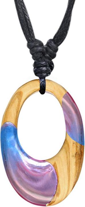 Immagine prodotto Star Piercing Collana nera con ciondolo ovale bicolore epossidico blu e rosa in legno di ulivo (Organico, senza ottone)